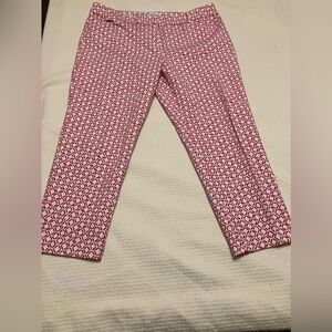 Liz Claiborne Emma Crop/Ankle Pant women’s size‎ 18 Pink/White Geometric Design